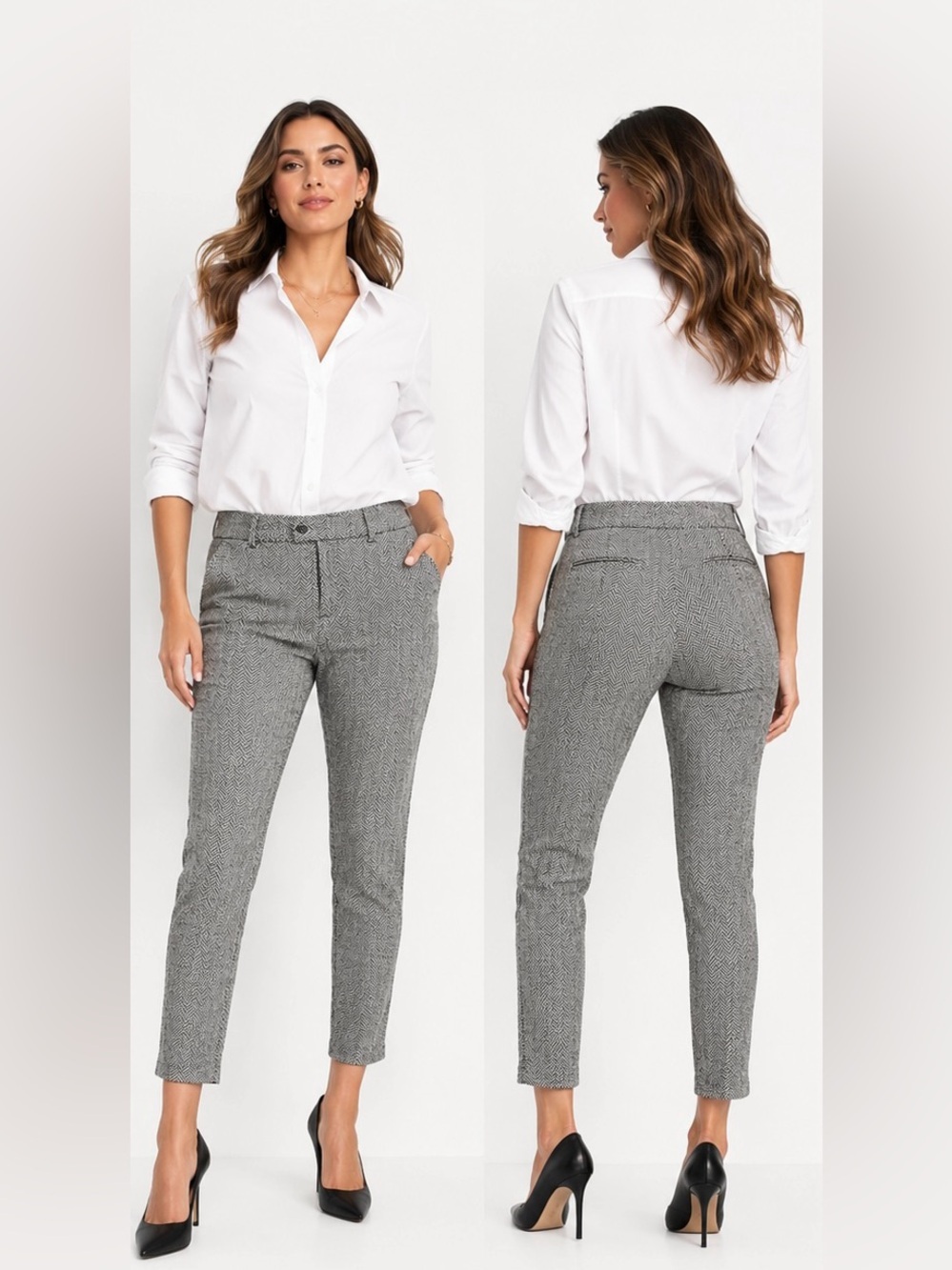 Old Navy Pixie Herringbone Ankle Pants Black White Stretch Size 4